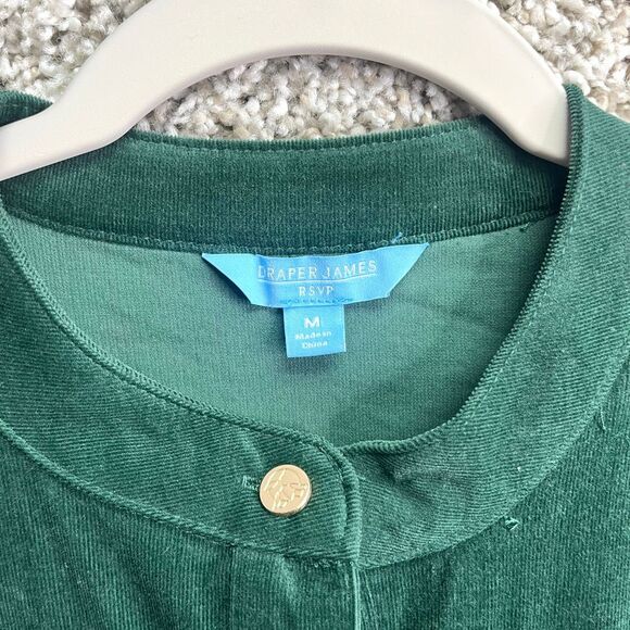 Draper James Dress Women’s M Green Corduroy Long Sleeve Ruffled Fit & Flare - Picture 3 of 8